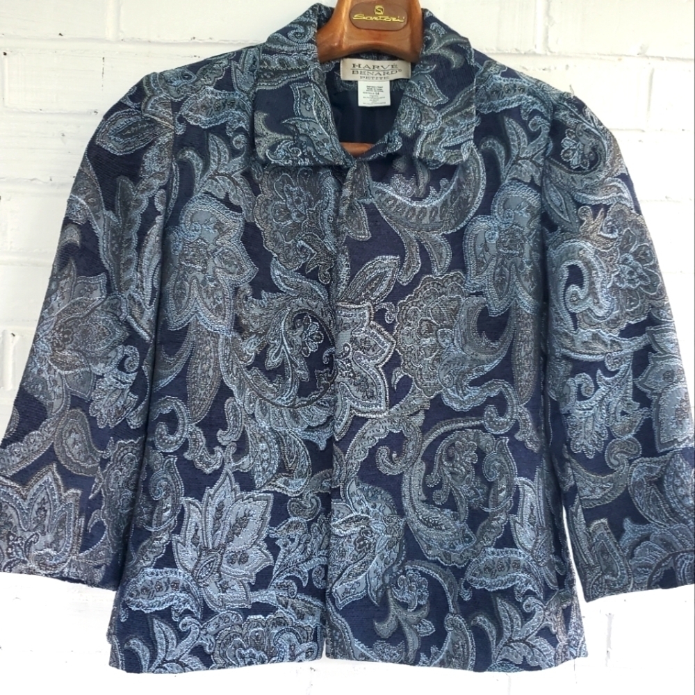 Vintage Harve Benard Blazer. Jacquard Blue and Silver. 14P. #327